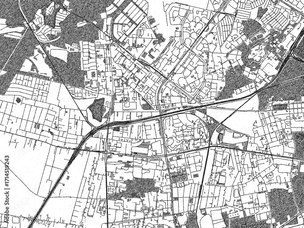 Fototapeta premium Decorative black and white map of Bemowo, Poland, rendered in sketch-like style.