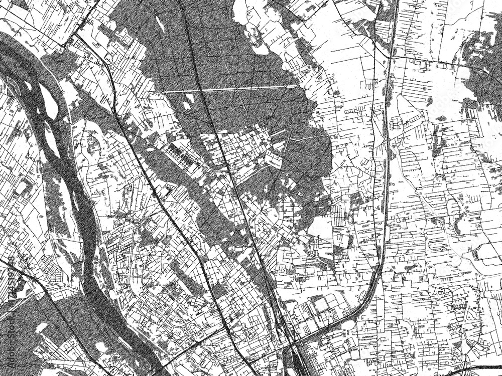 Naklejka premium Minimal poster-style map of Bialoleka, Poland, hand-drawn in monochrome.