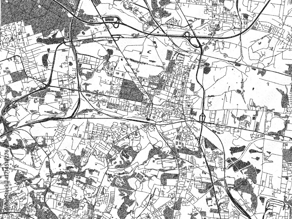 Naklejka premium Minimalist monochrome city map of Bytom, Poland, illustrated with urban detail.