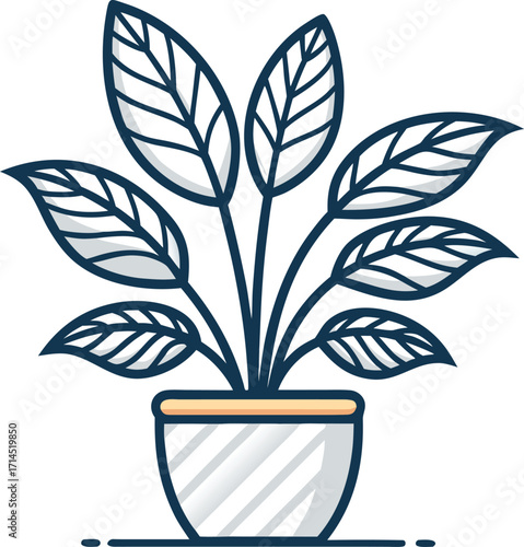 Illustration of a potted plant with large leaves, , showcasing a minimalist design suitable for home decor and botanical themes, with a clean and modern aesthetic