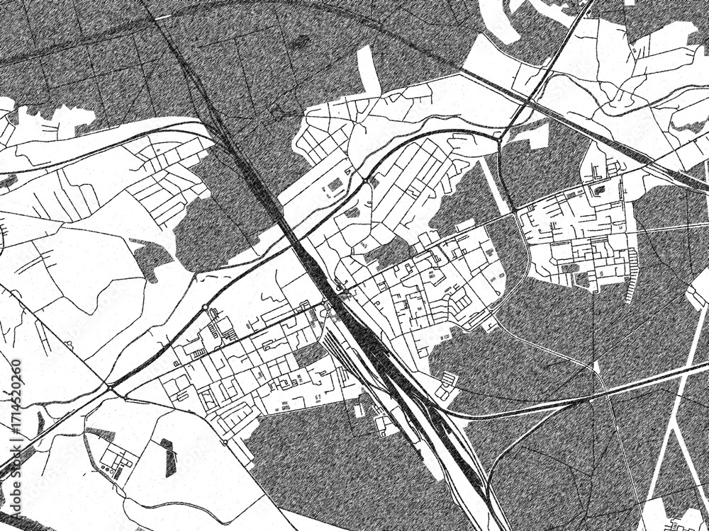 Obraz premium Decorative monochrome illustration of Kedzierzyn-Kozle, Poland, showing its detailed grid.
