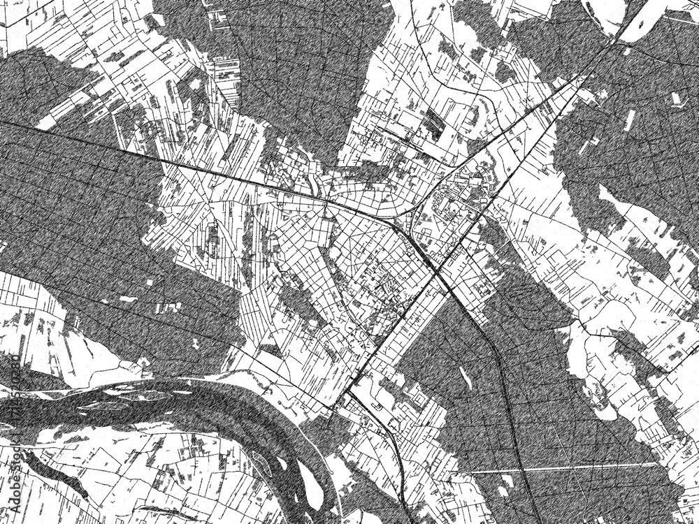 Naklejka premium Monochrome hand-drawn map of Legionowo, Poland, ideal for decorative and editorial use.
