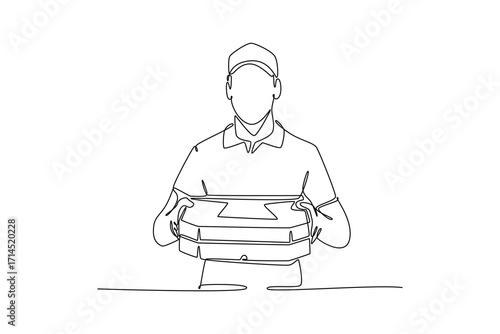 Delivery goods and food concept. Single line draw design. Vector graphic illustration