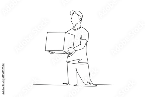 Delivery goods and food concept. Single line draw design. Vector graphic illustration