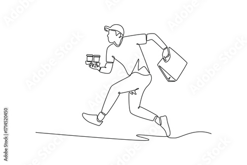 Delivery goods and food concept. Single line draw design. Vector graphic illustration