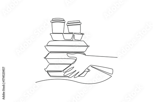 Delivery goods and food concept. Single line draw design. Vector graphic illustration