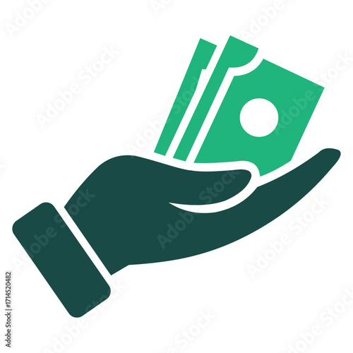 Hand holding money isolated on white background, offering financial assistance or representing wealth and prosperity concept