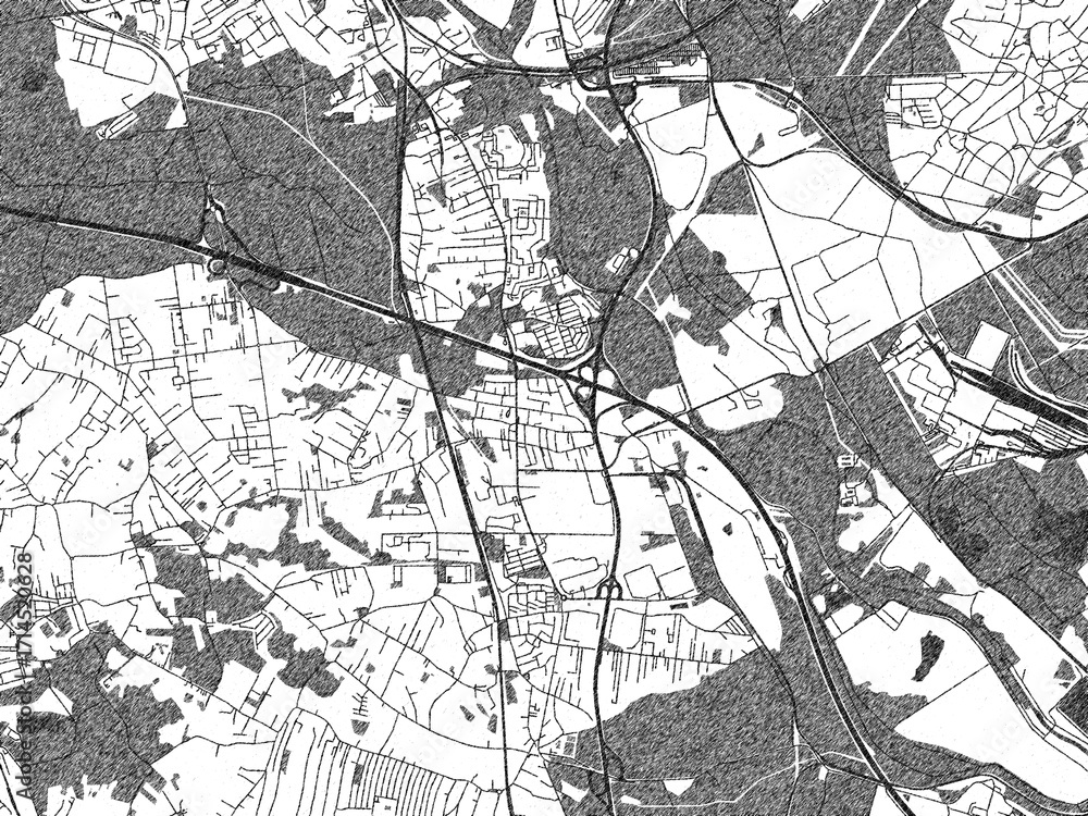 Naklejka premium Hand-drawn black and white city map of Myslowice, Poland, ready for wall art or editorial projects.