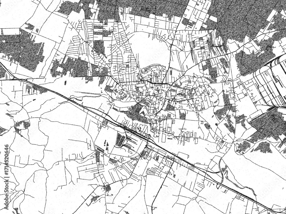 Naklejka premium Monochrome sketch map of Ostrowiec Swietokrzyski, Poland, ideal for posters, prints, and travel design.