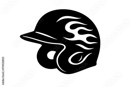 Baseball Helmet with Flames Icon Vector - Classic Symbol for Sports and Power