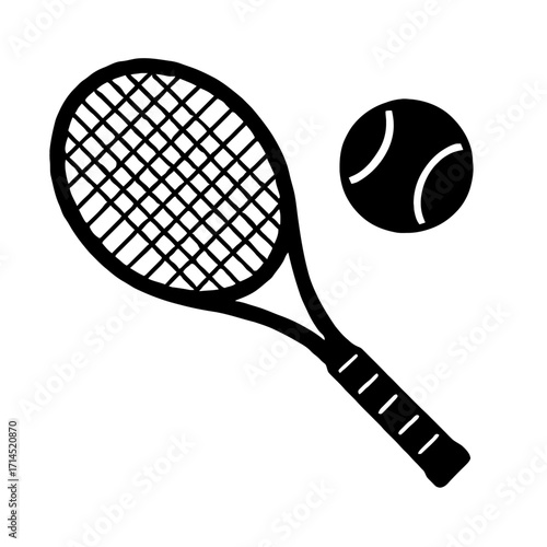 Tennis Racket and Ball Solid Black Icon - Classic Symbol for Tennis Game