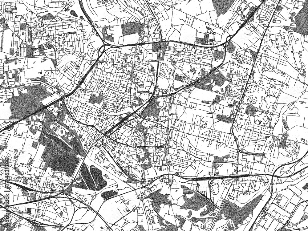 Naklejka premium Artistic urban sketch of Sosnowiec, Poland, detailed in black and white map form.