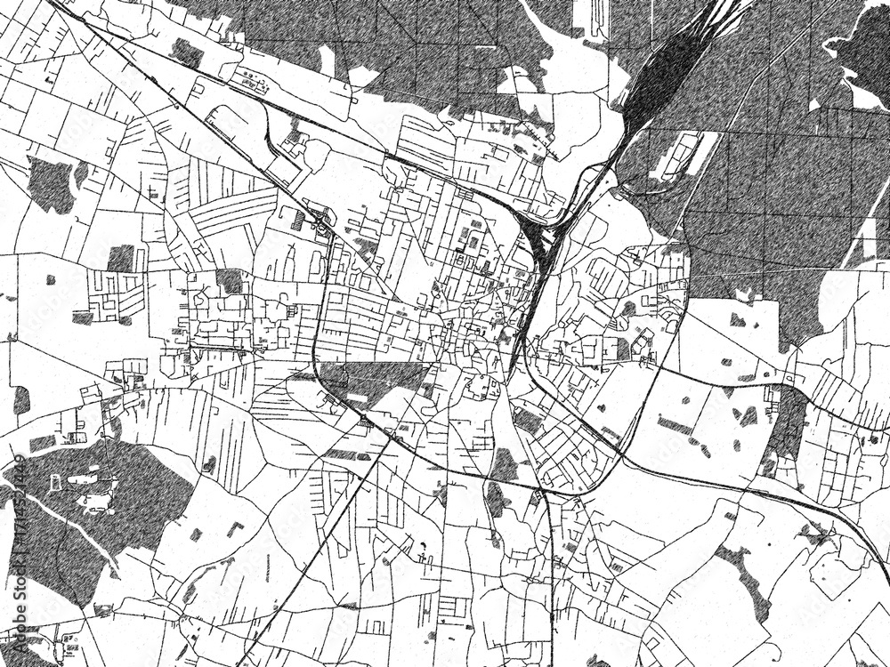 Naklejka premium Illustrated map of Tarnowskie Gory, Poland, in black and white hand-drawn digital style.