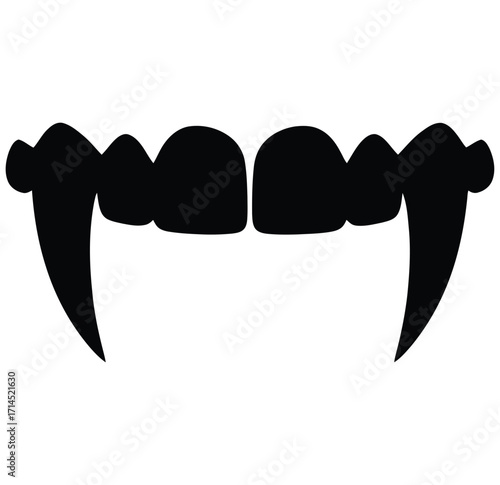 Black vampire fangs and teeth silhouette on white background vector
