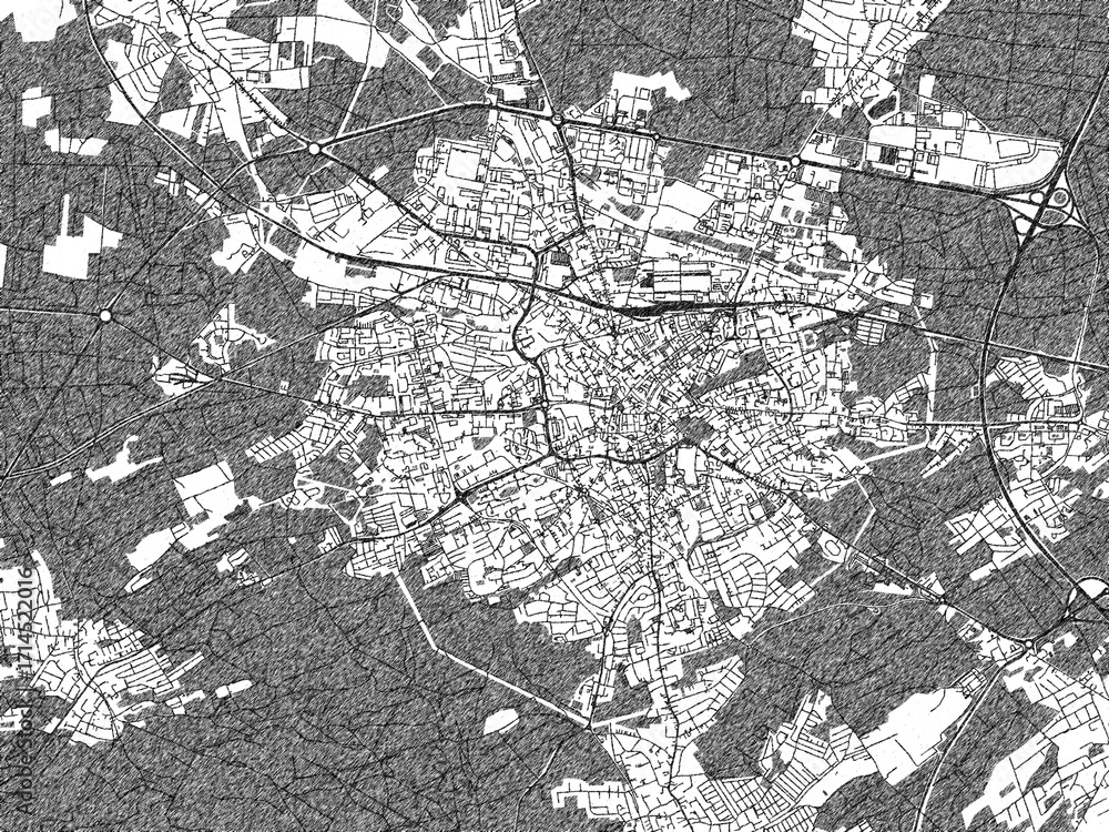 Fototapeta premium Decorative monochrome illustration of Zielona Gora, Poland, showing its detailed grid.