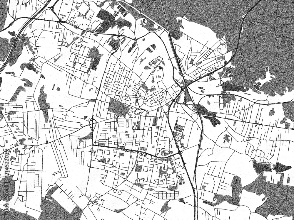 Naklejka premium Black and white map poster of Zory, Poland, illustrated in hand-drawn style.