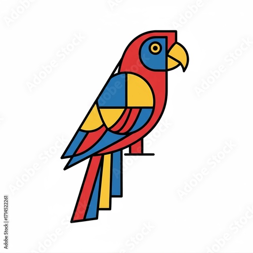 Colorful Geometric Parrot Illustration with Red Blue and Yellow Feathers