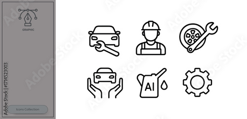 Various icons representing car maintenance, repair tools, and automotive services in a simple and modern design