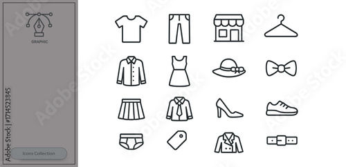 Collection of clothing and accessory icons suitable for fashion and retail use in various design projects
