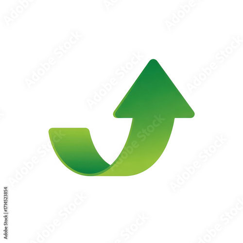 Green curved arrow pointing up isolated on transparent background