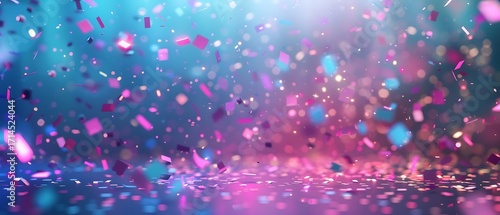 Colorful Confetti Falling Under Bright Lights with Soft Focus Background for Celebrations and Festive Occasions