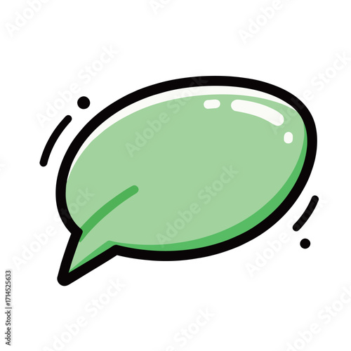 Green oval speech bubble icon illustration, simple and modern element for comic or communication design.