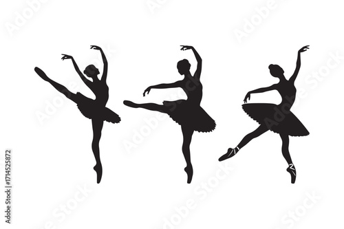Silhouettes of ballet dancers in graceful poses