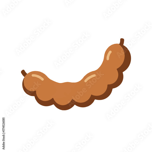 A flat 2D vector illustration showcases a single ripe tamarind fruit, highlighting its distinct curved pod shape against a clean, plain white background.