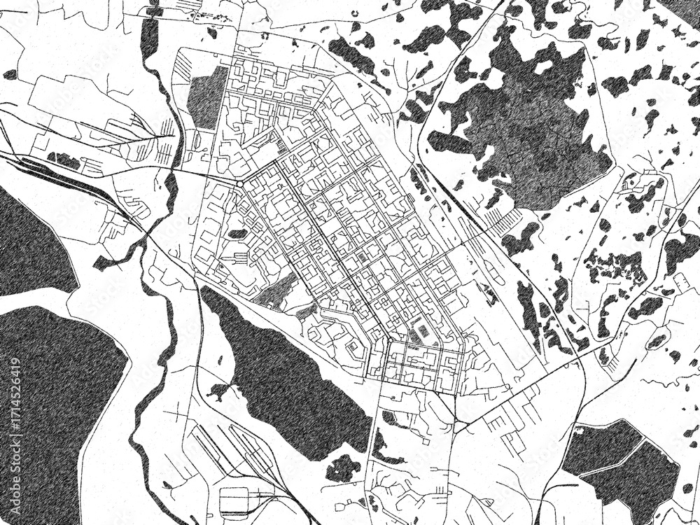 Fototapeta premium Sketch-style black and white map of Norilsk, Russian Federation, perfect for illustration and wall art.