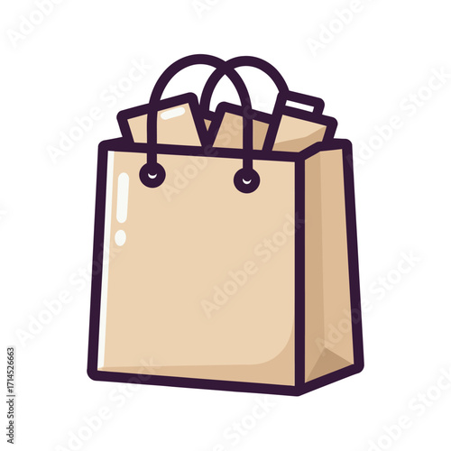 Brown paper shopping bag with handles, a concept of retail, shopping, and commerce illustration.
