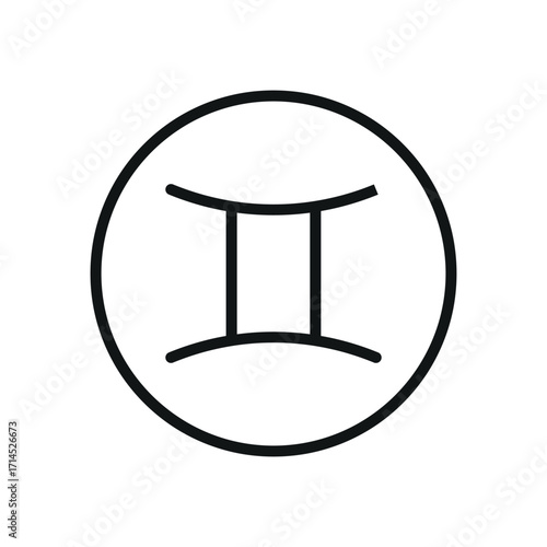 Gemini zodiac icon in line style for constellation, natal chart, and mystic visuals.