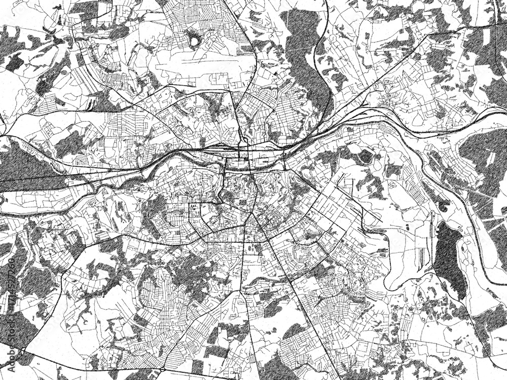 Naklejka premium Sketch-style black and white map of Smolensk, Russian Federation, perfect for illustration and wall art.