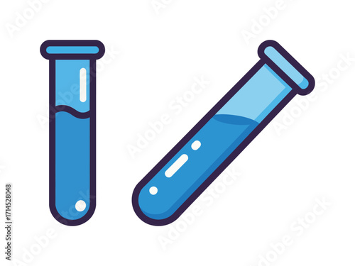 Two blue test tubes with liquid, a simple illustration of science, chemistry, and laboratory work.