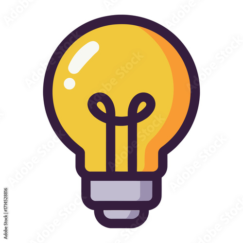 A yellow light bulb with a glow, a vector icon representing a new idea, creativity, and bright thinking.