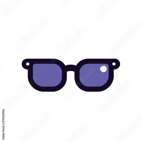 A pair of purple framed glasses, a vector icon of an accessory for vision, style, or intellectual concepts.