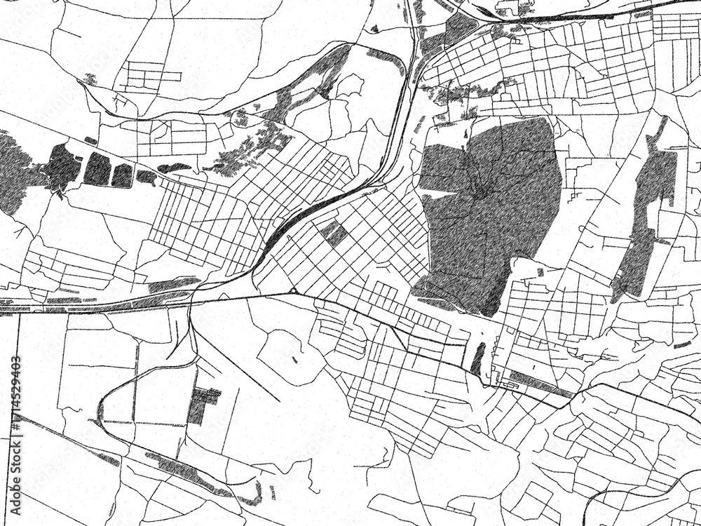 Fototapeta premium Sketch-style black and white map of Chystyakove, Ukraine, perfect for illustration and wall art.