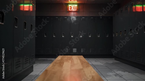 Dark Locker Room with Exit Sign