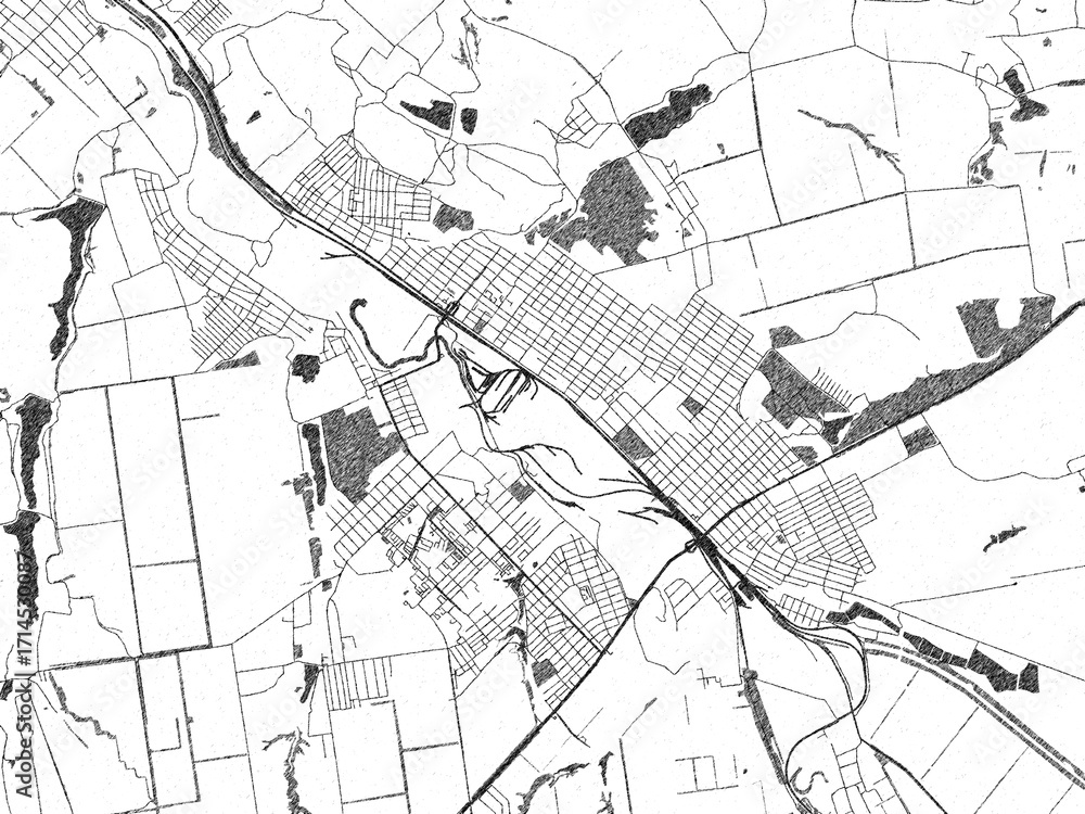 Naklejka premium Black and white map poster of Kostiantynivka, Ukraine, illustrated in hand-drawn style.