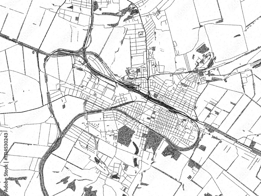 Fototapeta premium Artistic monochrome city map of Lozova, Ukraine, created in a hand-drawn style.