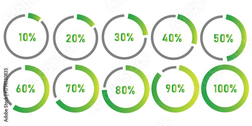 Set of circle percentage diagrams meters from 0 to 100 ready-to-use for web design, user interface UI - indicator with black