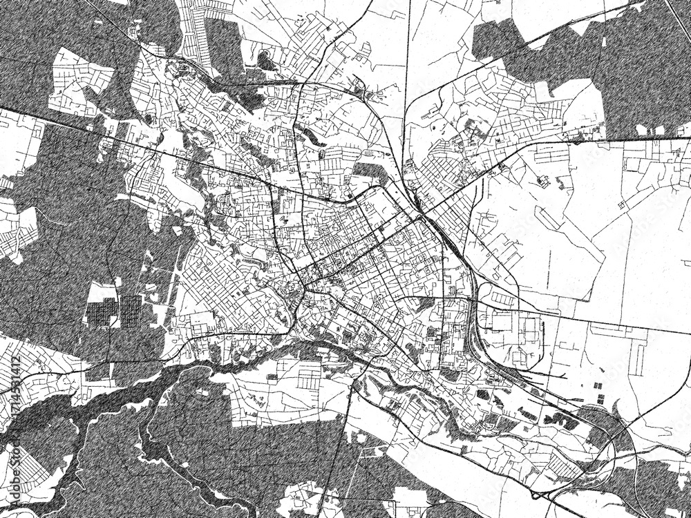 Naklejka premium Minimalist monochrome city map of Zhytomyr, Ukraine, illustrated with urban detail.