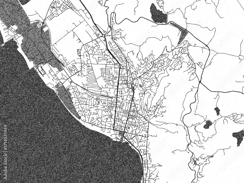 Fototapeta premium Monochrome hand-drawn map of Vlore, Albania, ideal for decorative and editorial use.