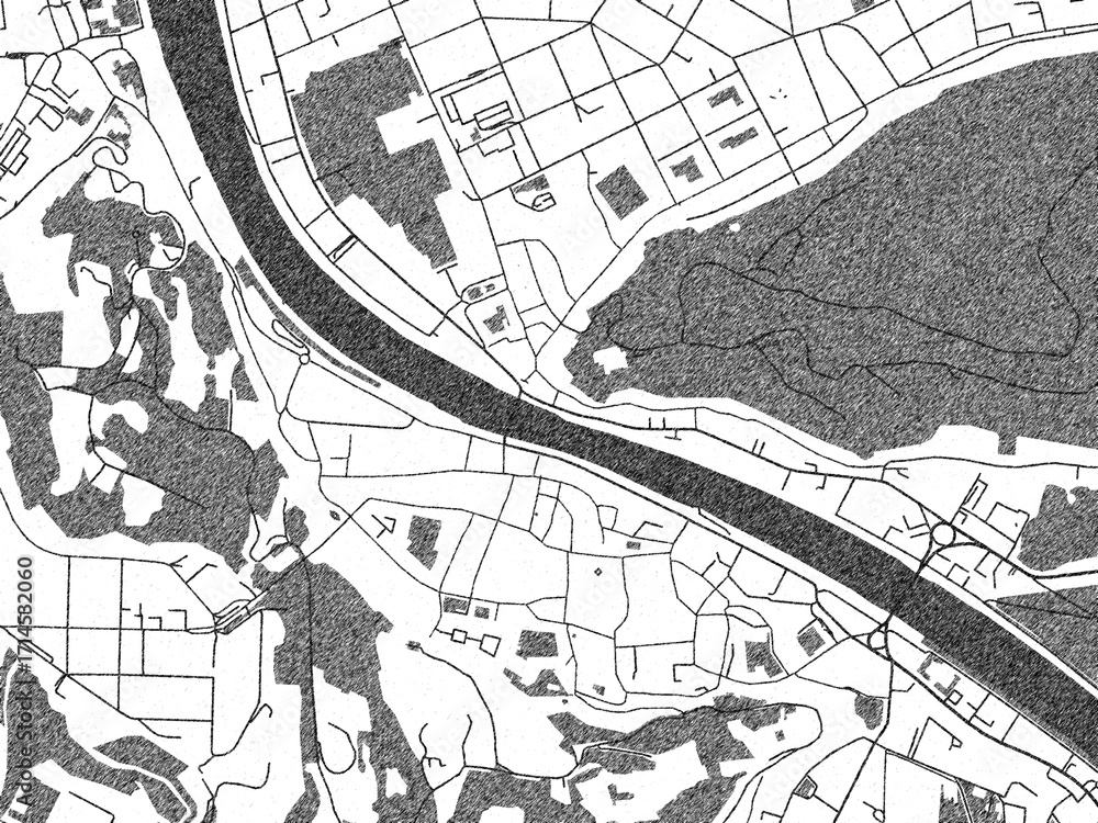 Fototapeta premium Minimal poster-style map of Salzburg Zentrum, Austria, hand-drawn in monochrome.