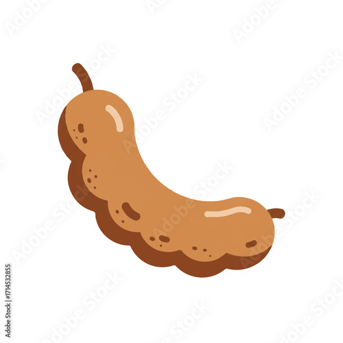 A clean and modern 2D flat vector illustration features a ripe brown tamarind fruit, presented as a simple icon on a bright white background.