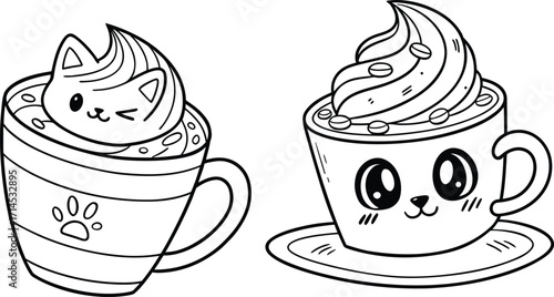 Themed Coffee Cups with Whipped Cream