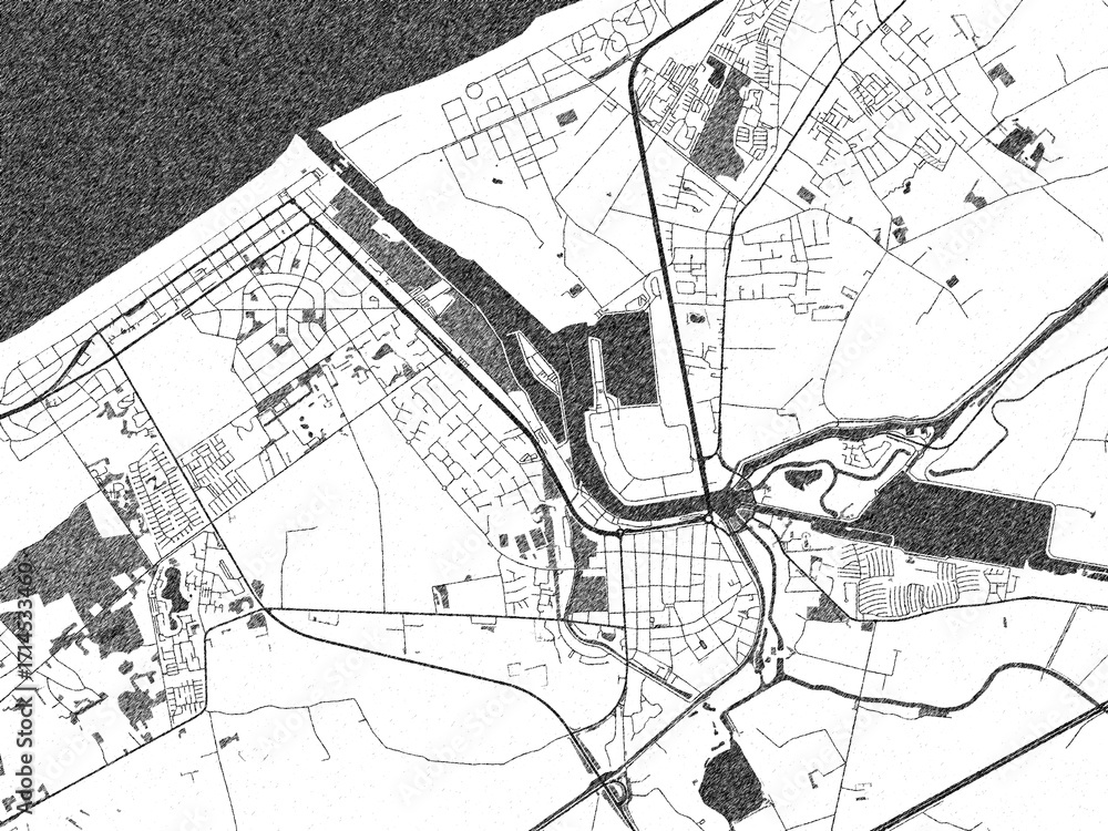 Obraz premium Black and white map poster of Nieuwpoort, Belgium, illustrated in hand-drawn style.