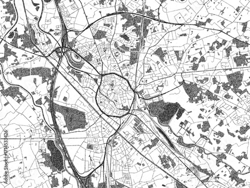 Fotografie Minimalist monochrome city map of Mechelen, Belgium, illustrated with urban detail