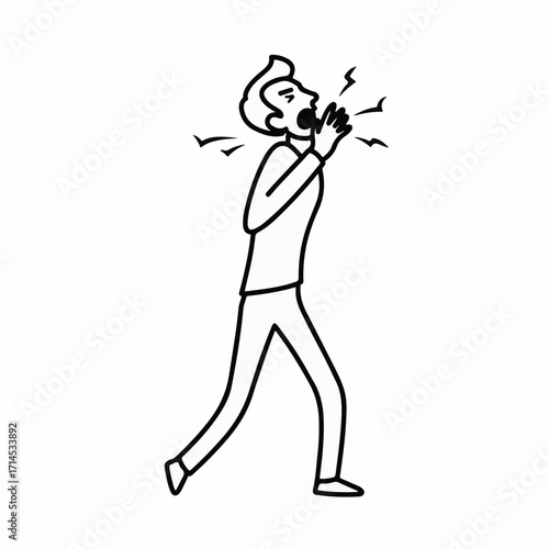 Man shouting loudly with hands cupped around mouth, expressing strong emotion