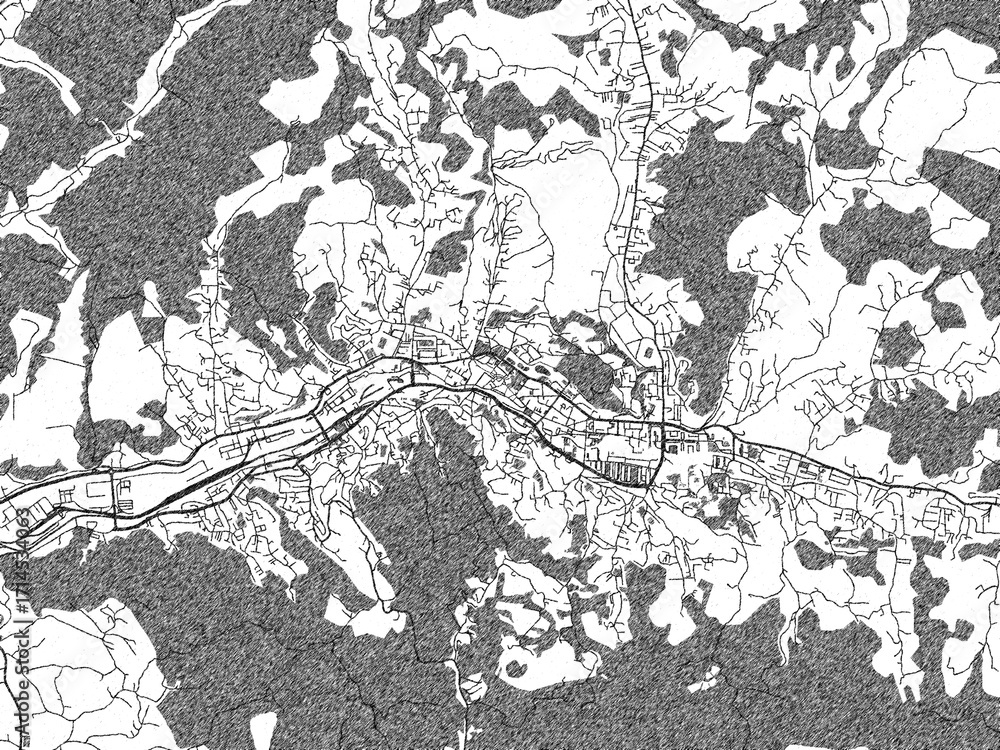 Fototapeta premium Minimal poster-style map of Tuzla, Bosnia and Herzegovina, hand-drawn in monochrome.