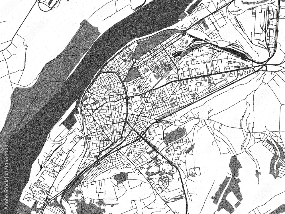 Naklejka premium Minimalist monochrome city map of BUL, Ruse, illustrated with urban detail.